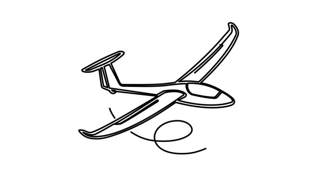 Unpowered flying glider plane line icon vector illustration with editable stroke. Professional aviation design for soaring sports and light aircraft symbols with customizable line weight.