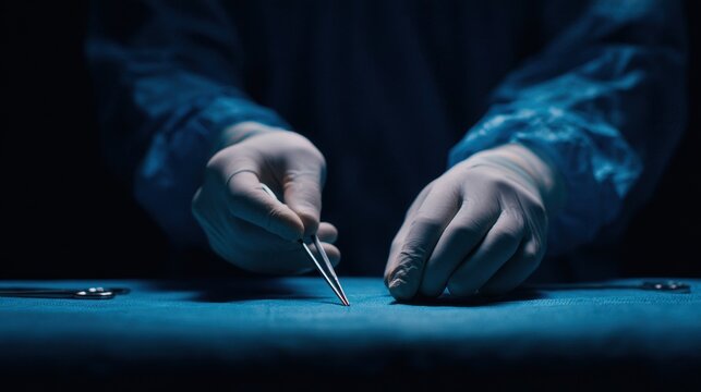 Precision and focus Medical professional using surgical instrument in a dark operating room setting