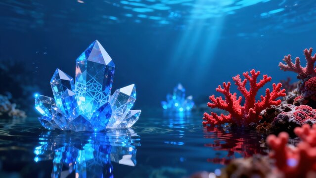 Underwater crystal and coral scene