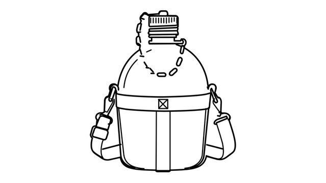 Canteen for water with screw cap vector icon, editable stroke line art illustration of outdoor camping bottle, minimalist design for hiking hydration and mountain adventure sports equipment.