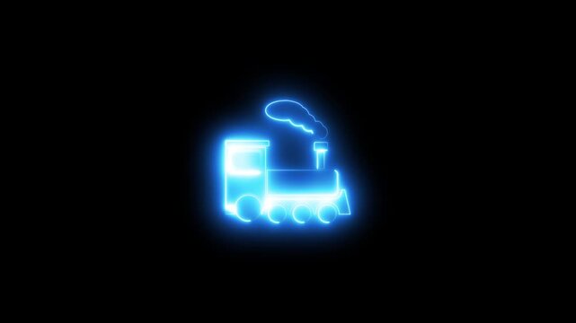 Glowing neon steam train animation on black background