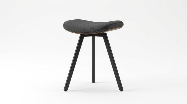 Modern Three-Legged Stool with Textured Seat and Black Metal Frame