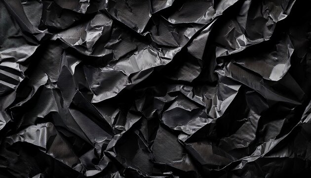 Close Up Of Crumpled Black Paper Texture Background