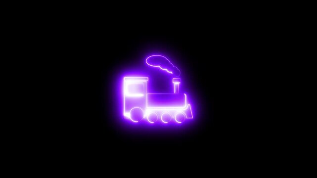 Neon glowing steam train 4k animation video on black background