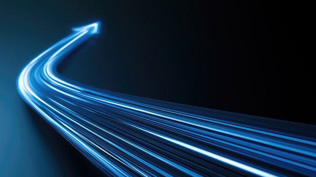 Streaks of blue light form an arrow, signifying progress and speed