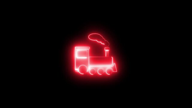 Neon red steam locomotive animation on black background