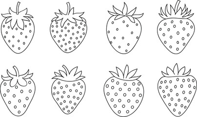 Strawberry fruit vector collection, fresh berry outline icons isolated illustration set design © Al
