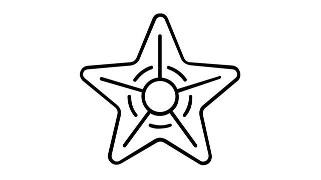 Minimalist five pointed starfish vector icon illustration representing ocean marine life and summer beach vacation theme for clean graphic design projects with a simple line art aesthetic.