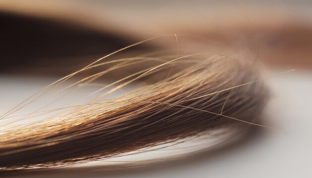 A single strand of hair becomes a sunlit horizon in a quiet, unreal close-up