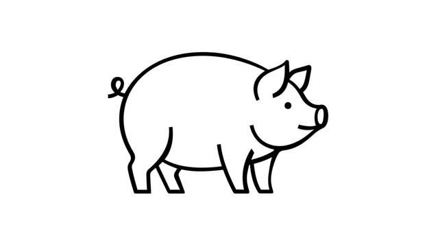 Vector illustration of a plump pig standing on four legs, clean minimalist line icon representing livestock and farming, perfect for organic food branding and agricultural design projects.