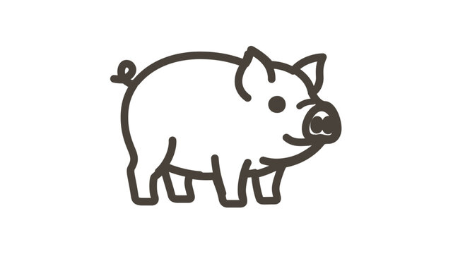 Clean vector illustration of a plump pig featuring an editable stroke, minimalist line icon for farming and livestock industries, adjustable stroke weight for versatile digital and print designs.