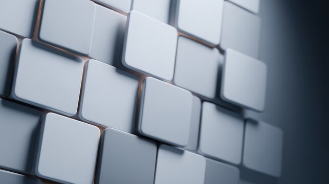 Sleek gray abstract geometric pattern of rounded tiles with glowing warm orange interconnections