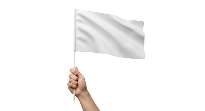 Hand holding white flag on a isolated transparent background png