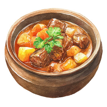 Beef Stew, watercolor design element isolated on white background