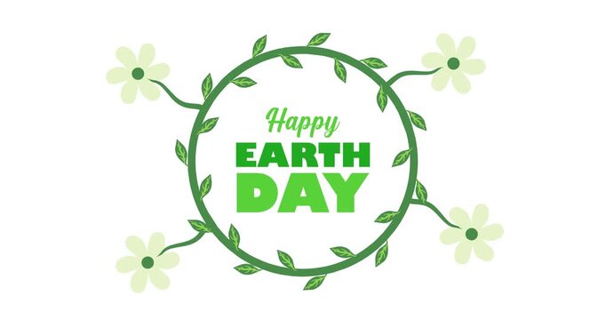 Happy Earth Day text animation with green natural ornament decoration