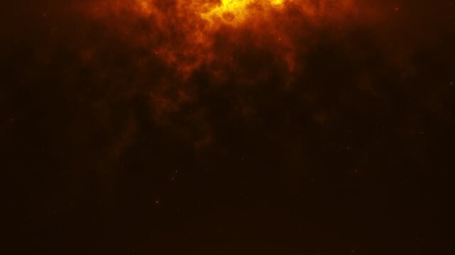 Fiery orange cloud background, 4K 60fps seamless loop with dark smoke, glowing sparks, cinematic heat, dramatic energy and intense visual depth.