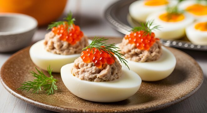 Deviled eggs with tuna and caviar