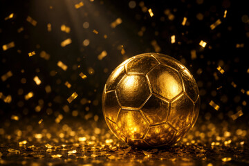 Fototapeta premium a golden soccer ball with confetti