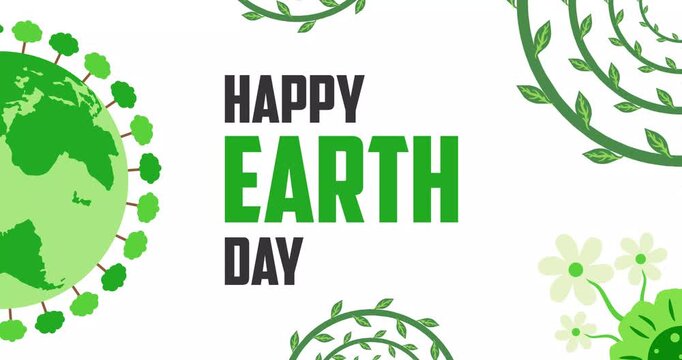 Happy Earth Day text animation with green natural ornament decoration