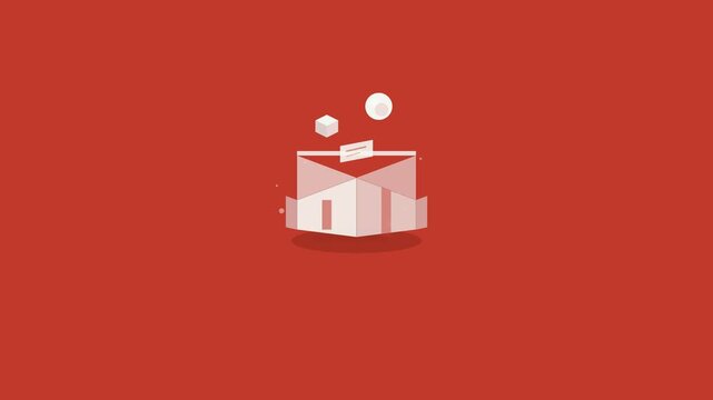 Minimalist Vector Illustration of an Opening Box on Red Background