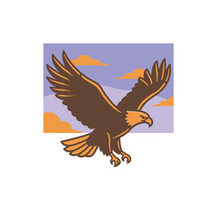 Fototapeta premium Brown Eagle in Flight Spread Wings.