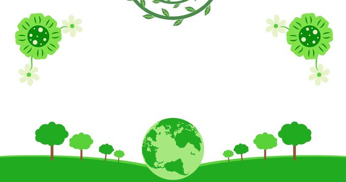 Copy space animation with green natural ornament decoration typical of Earth Day