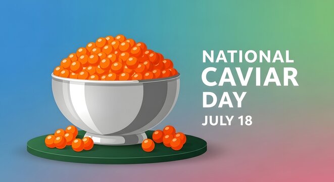 National caviar day illustration with a bowl of red fish roe