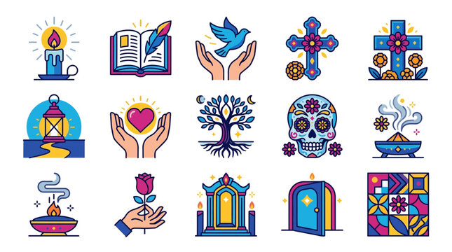 Day of the Dead Icons: Sugar Skull, Candle, Dove, Rose, Tree of Life & More