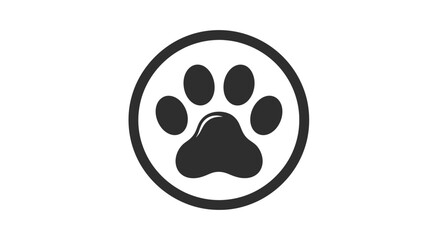 Black pet paw print icon in a circle, isolated white background. © kuah