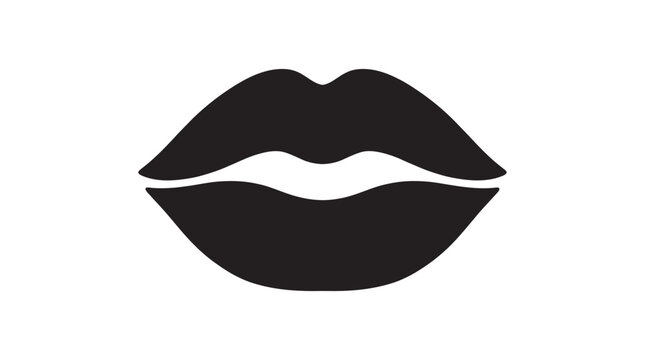 Black Lips Silhouette Against White Background Minimalist Design Silhouette