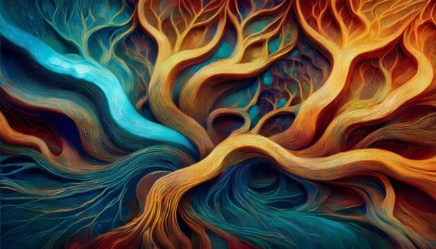 Abstract Digital D Graphic Background And Texture With Colorful Water Shapes Similar To Tree Roots