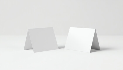 Naklejka premium Mockup three white blank paper table card 3d illustration isolated on white background with clipping path, table tent blank, Stand for booklets with white sheets of paper 