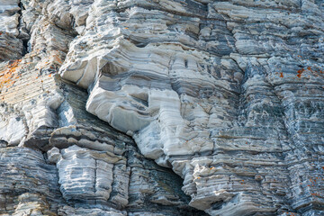 Fototapeta premium Rock formations along the Havøysund Road in Porsanger, Finnmark, Norway