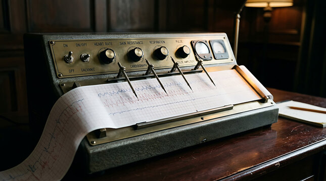 An old adding machine sits on a wooden desk with a long paper roll.