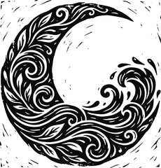 Black and white floral crescent moon shape © MUKTARANI