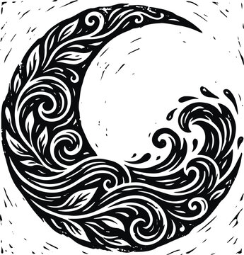 Black and white floral crescent moon shape