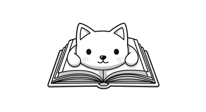 Cute Cat Reading a Book Illustration.
