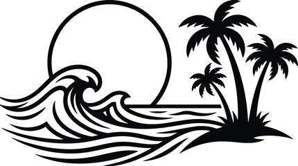 Tropical island with wave and sun © MUKTARANI