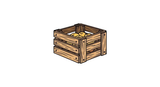 Wooden crate with yellow objects inside.