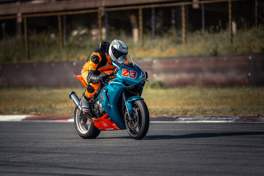 Regular training in Riga, Latvia, Bikernieki on 12-05-2026  Motocross racer leaning into a turn on track