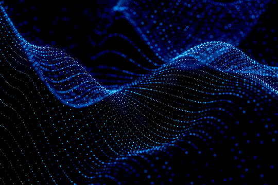 3D digital wave flow in technology grid for abstract backgrounds