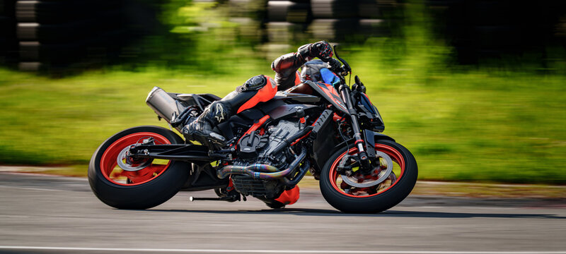 Regular training in Riga, Latvia, Bikernieki on 12-05-2026  Motorcyclist racing on a track with blurred background