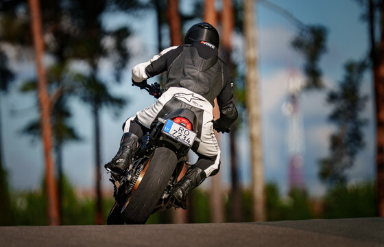 Regular training in Riga, Latvia, Bikernieki on 12-05-2026  Motorcyclist performing wheelie on a dirt track