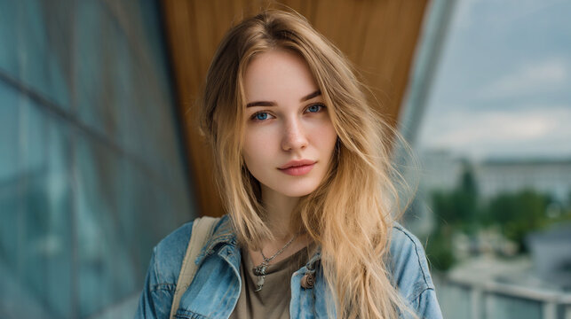 modern russian woman in casual clothing, confident russian woman portrait in contemporary style, stylish young russian woman lifestyle portrait