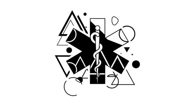 Star of Life medical symbol with geometric abstract elements.