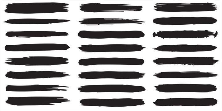 Brush stroke collection diverse black paint swashes and textures on white