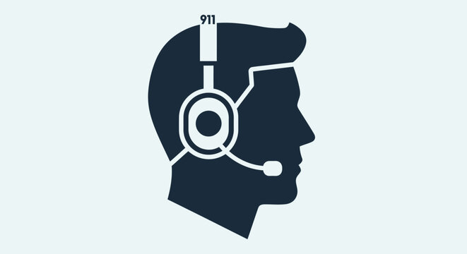 Icon of a 911 emergency dispatch operator head with headset.