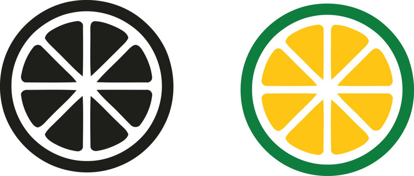 Citrus lemon lime fruit slice icons in black and color styles with silhouette refreshment isolated collection illustration colorful