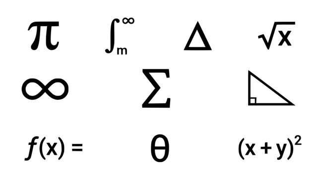 Mathematical symbols and equations are illustrated in a graphic design