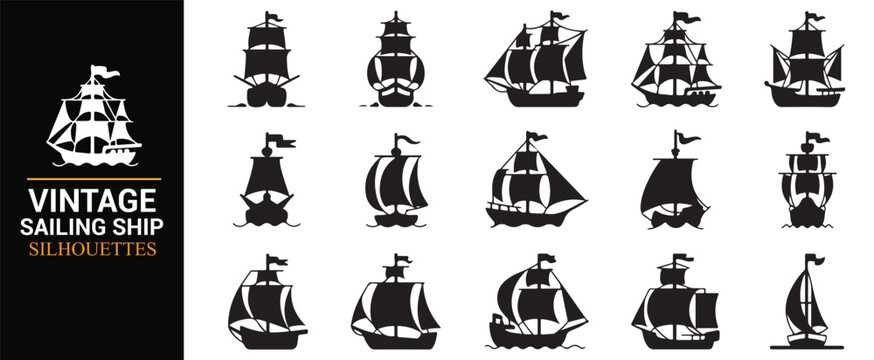 Antique Sailboat Silhouettes Collection for Ocean and Adventure Themes
